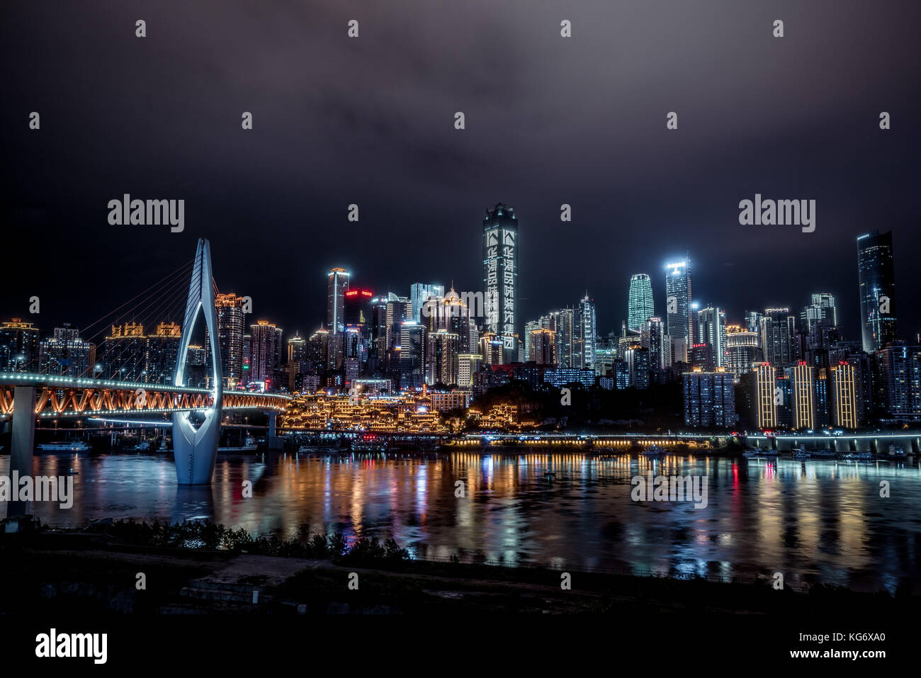 Skyline of Chongqing at night, China Stock Photo