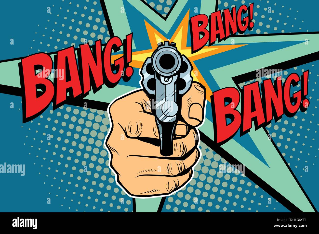 Bang Sound Of A Shot Revolver In Hand Pop Art Retro Vector Illustration Stock Vector Image Art Alamy