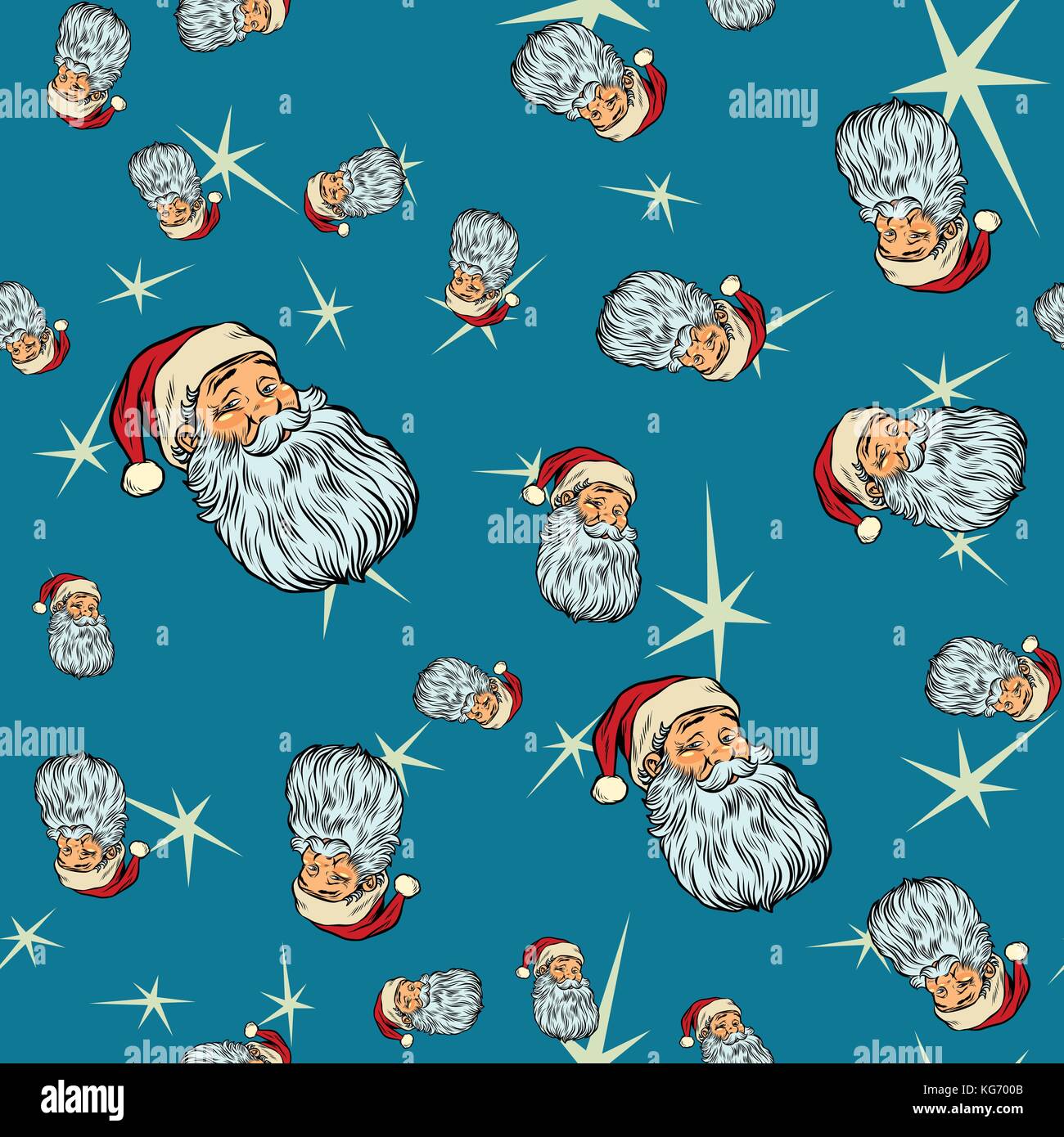 head Santa Claus Christmas seamless background. Pop art retro vector ...