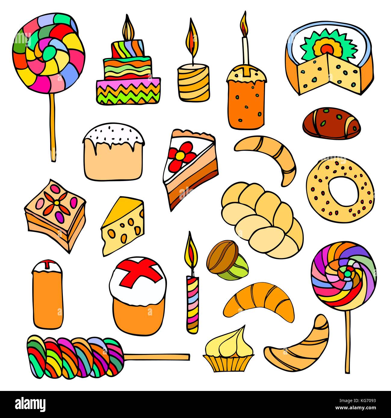 Set of sweets, hand-drawn, vector Doodle illustration Stock Vector