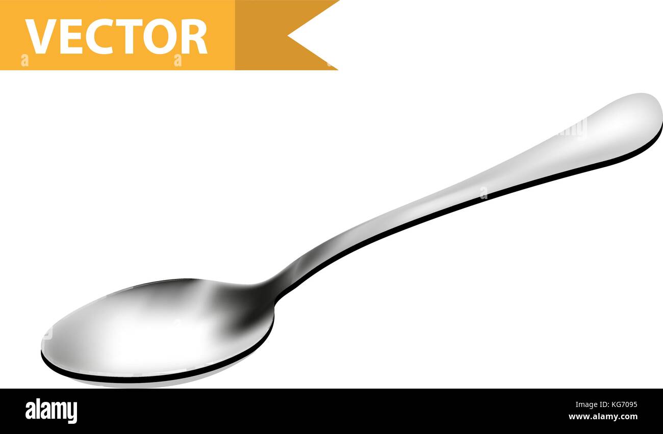 Realistic 3d teaspoon. Steel tablespoon. Isolated on white background. Kitchen utensils concept. Vector illustration Stock Vector