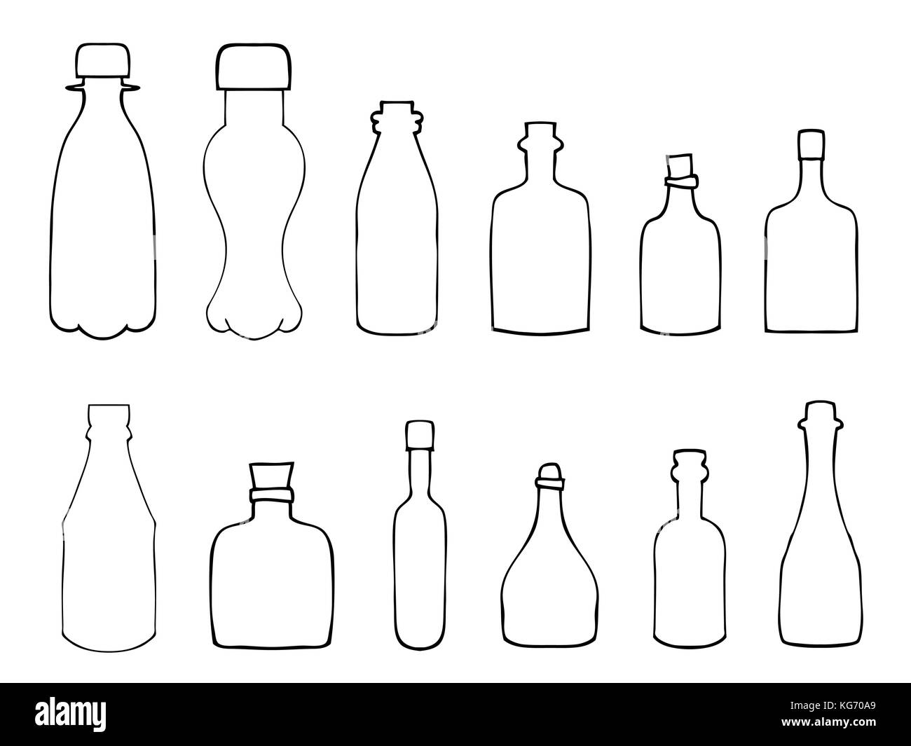 Set of Sketch Bottles hand-drawn, vector Doodle illustration Stock Vector