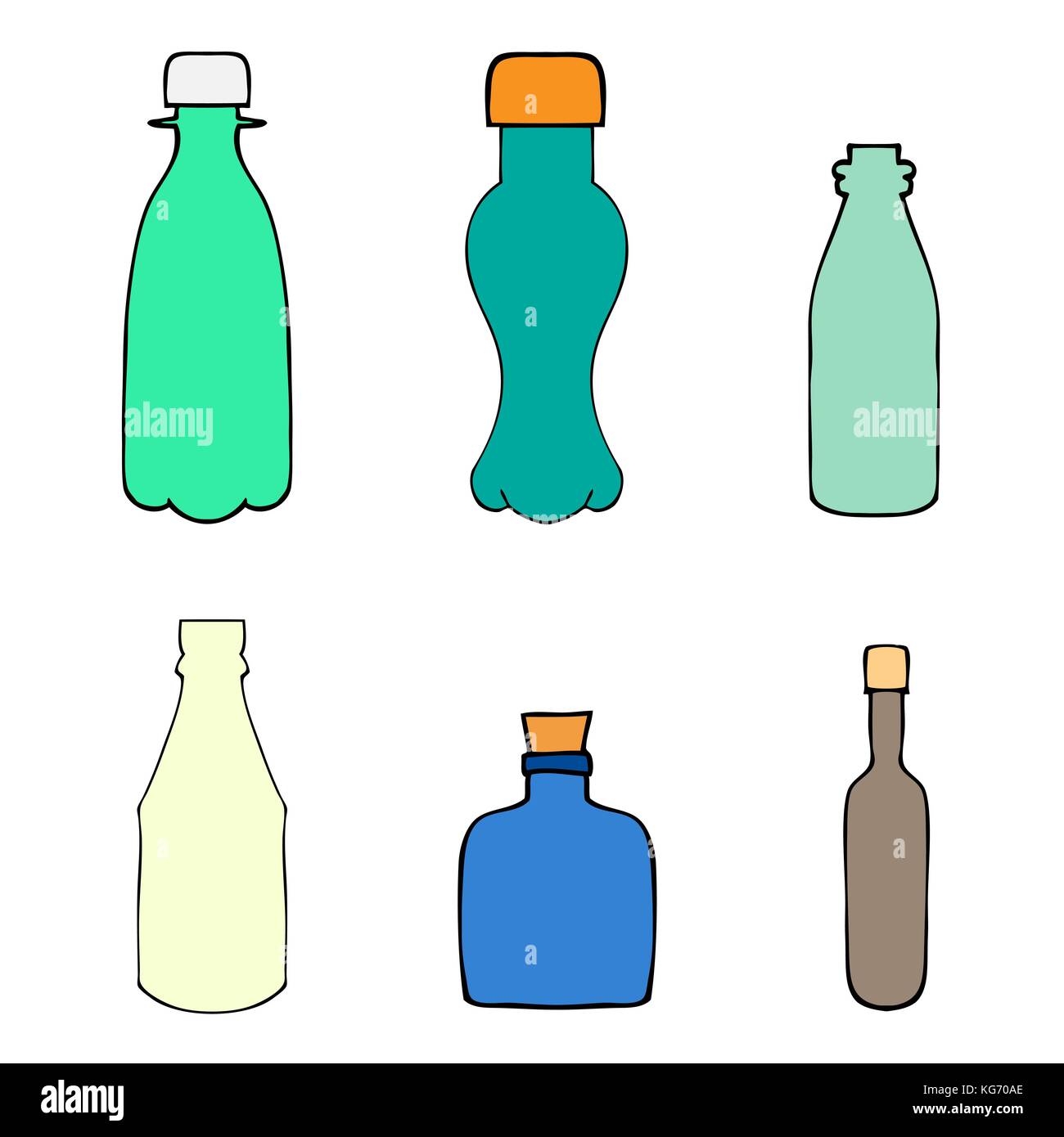 Set of Sketch Bottles hand-drawn, vector Doodle illustration Stock Vector