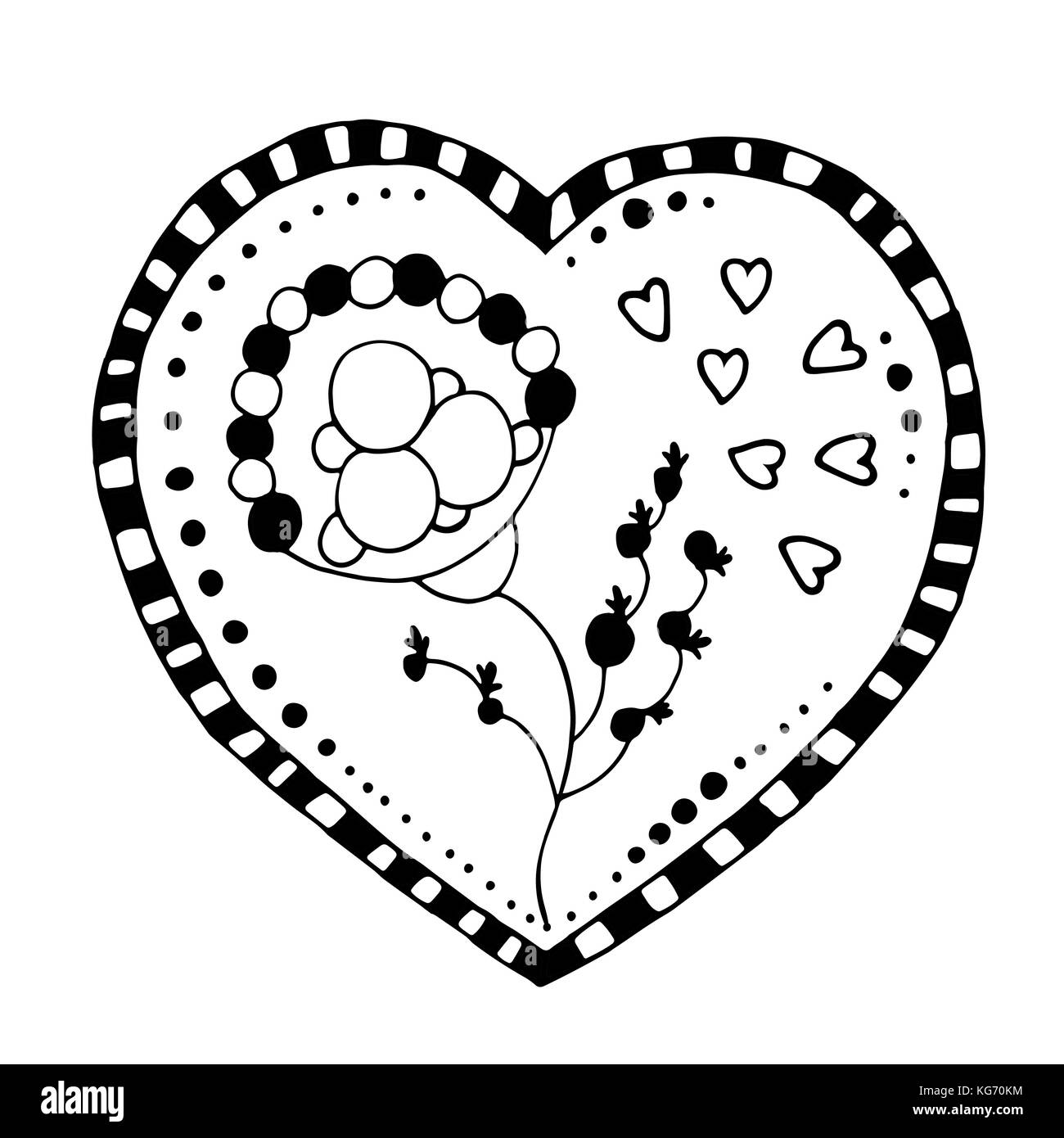 Monochrome Sketchy Doodle Heart and Swirls Vector Illustration Stock ...