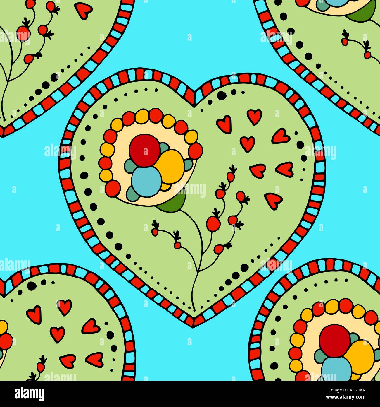 Seamless hand-drawn floral pattern with hearts in vector Stock Vector ...