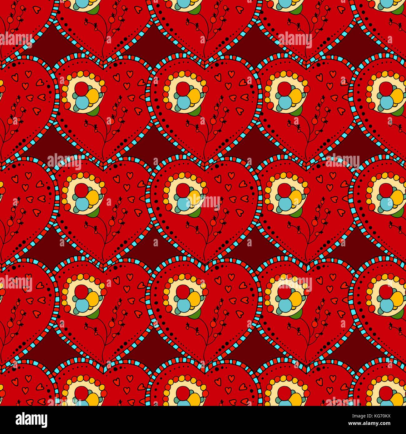 Seamless hand-drawn floral pattern with hearts in vector Stock Vector ...