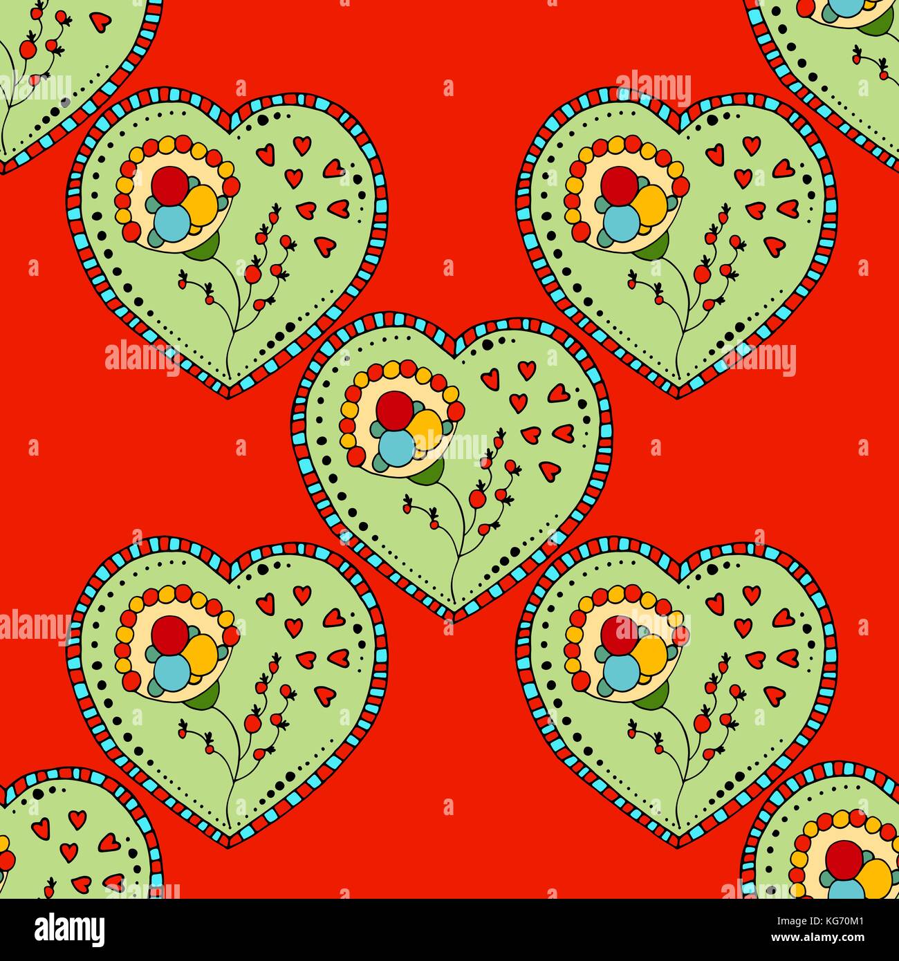 Seamless hand-drawn floral pattern with hearts in vector Stock Vector ...
