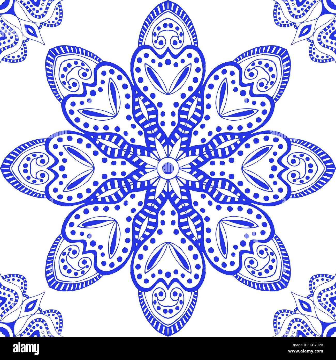 Blue seamless pattern. Design for dutch tile, background, textile Stock