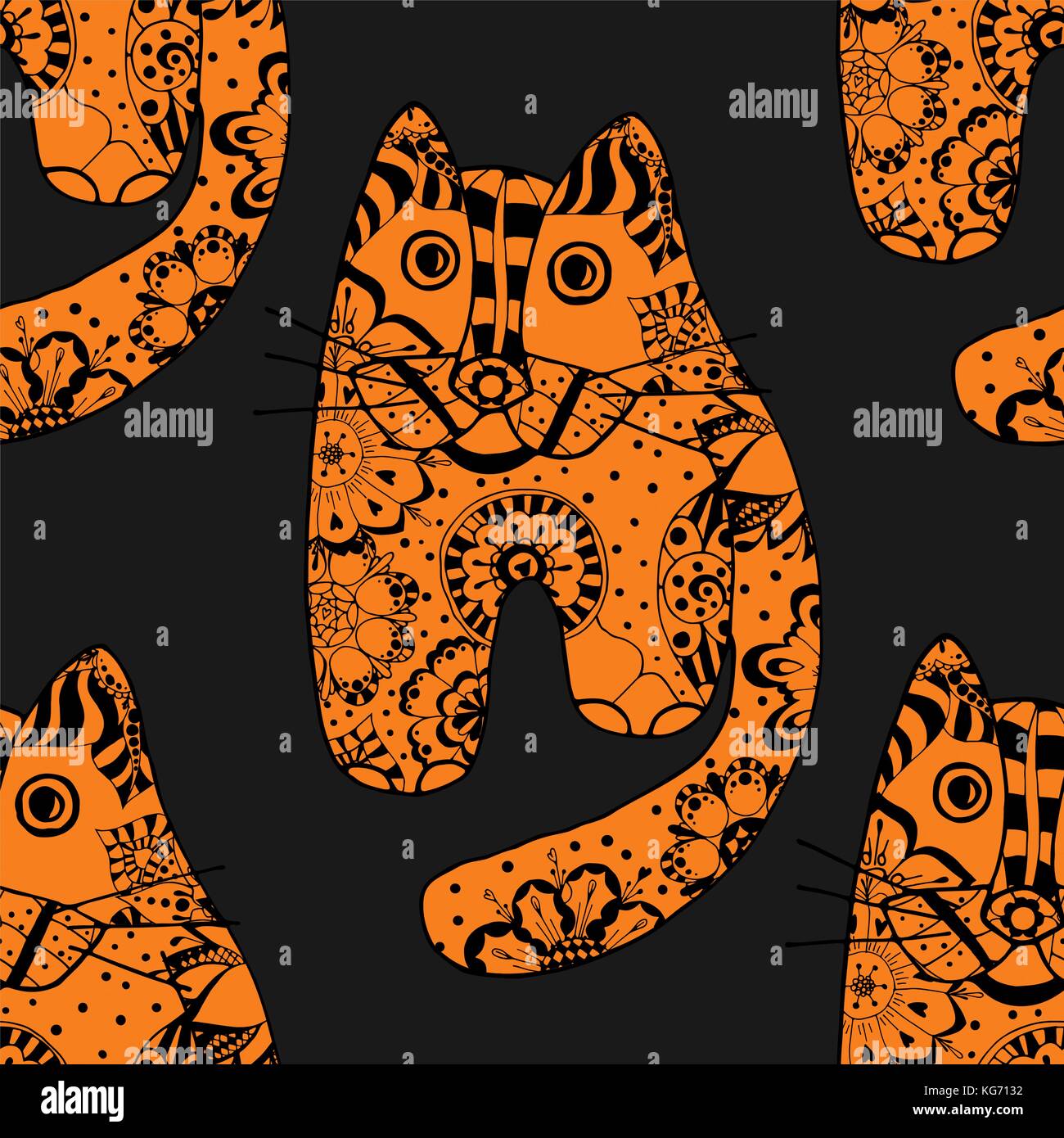 Multicolored funny hand drawn cats vector seamless pattern Stock Vector ...