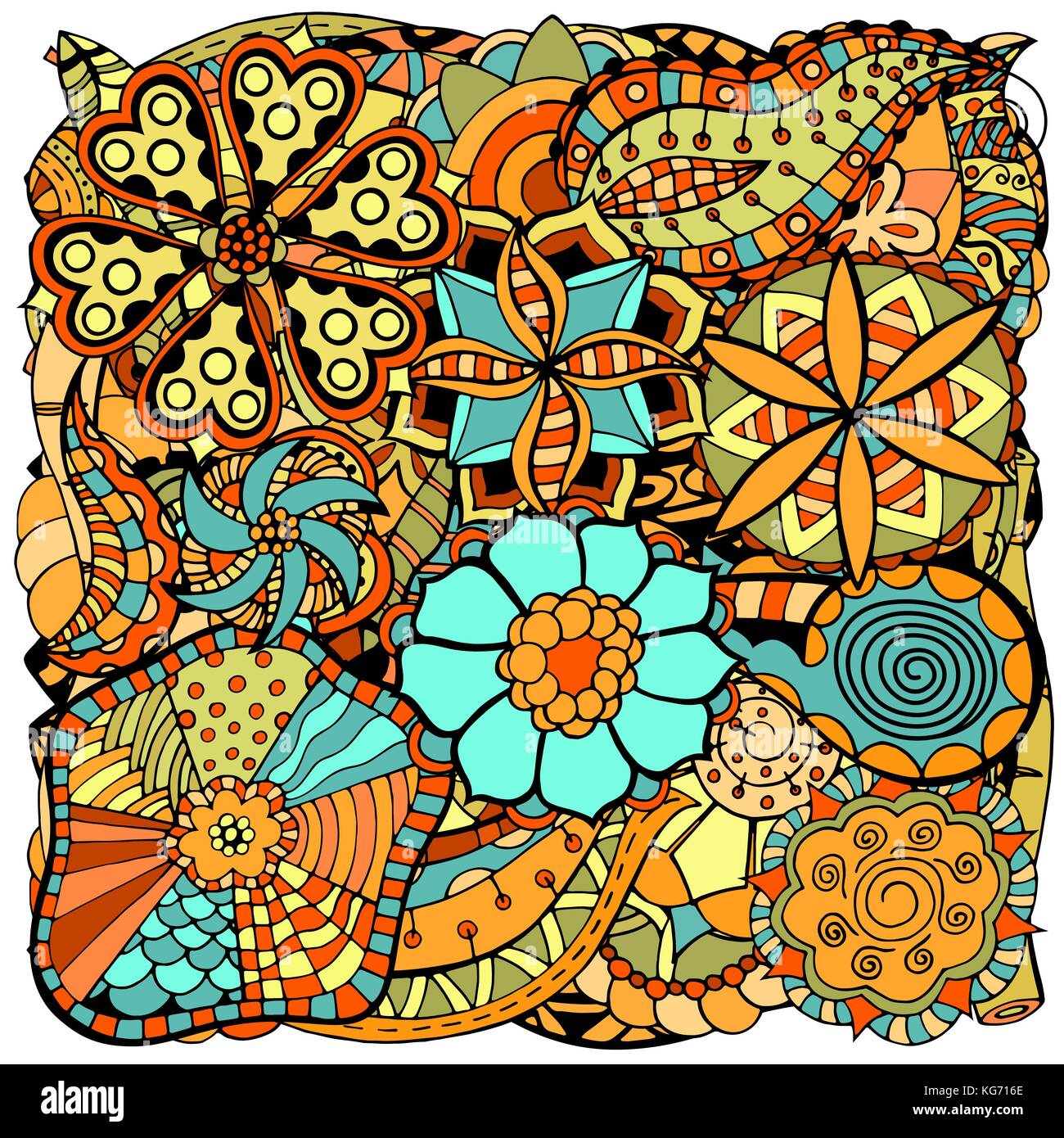 Papier peint Ethnique floral rétro doodle zentangle motif de fond cercle 