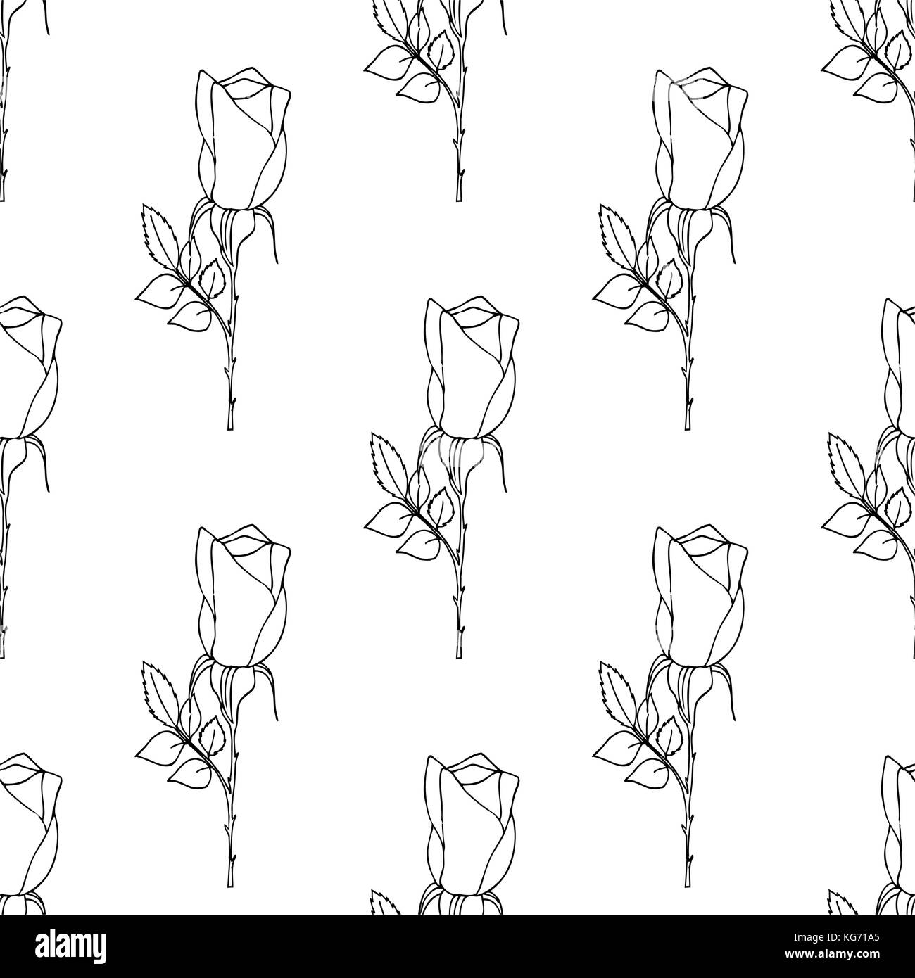 Seamles monochrome floral background with roses. Vector illustration Stock Vector