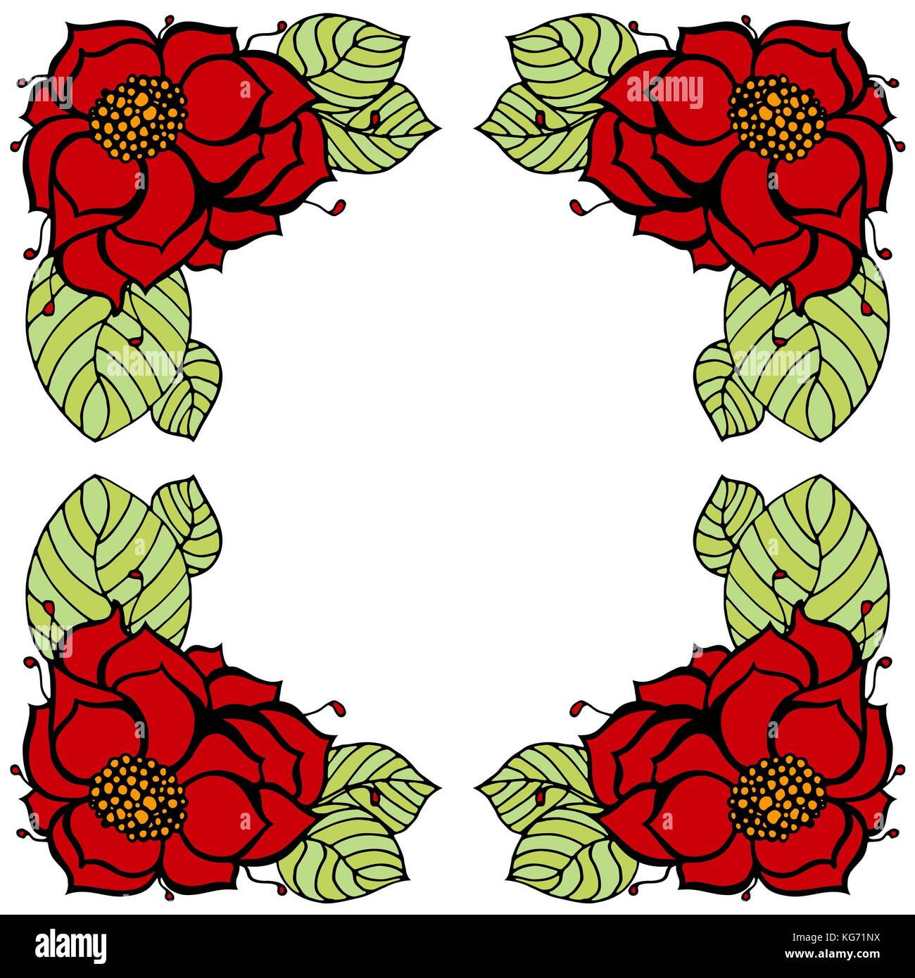 Hand drawn of Red flower frame. Vector illustration Stock Vector Image ...