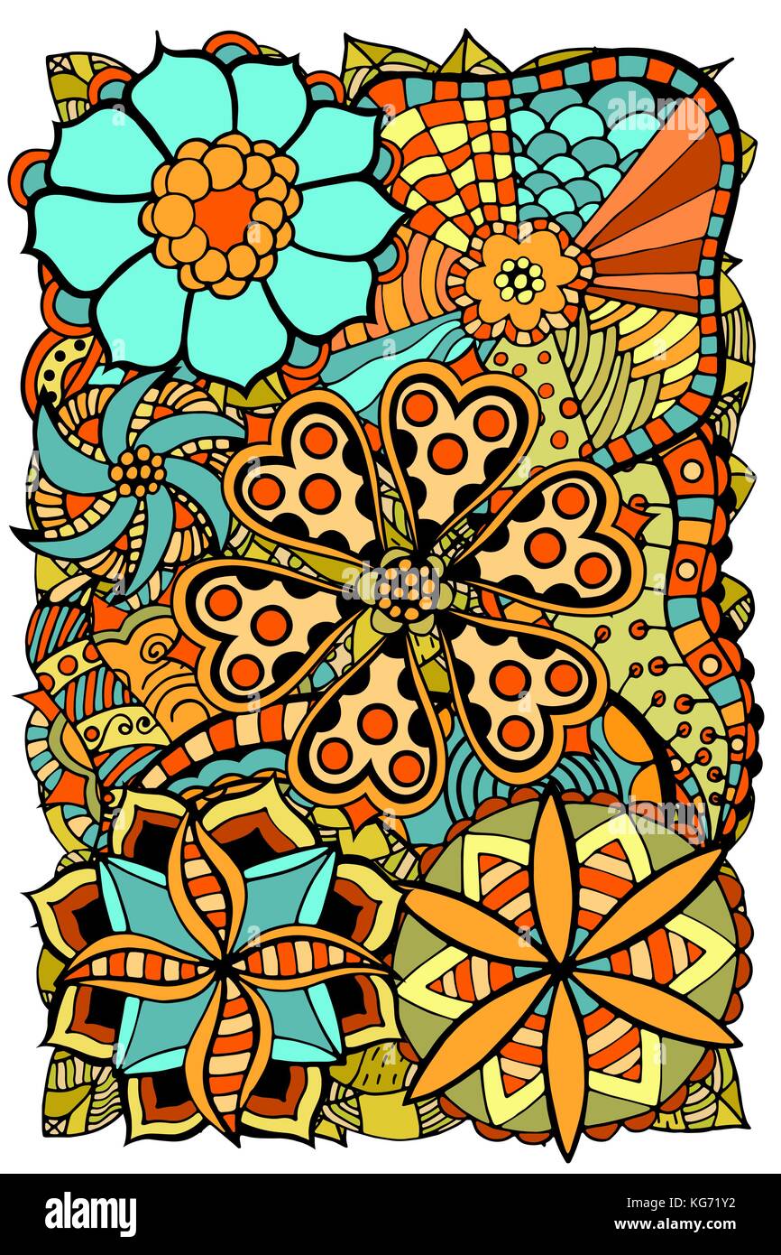 Papier peint Ethnique floral rétro doodle zentangle motif de fond cercle 