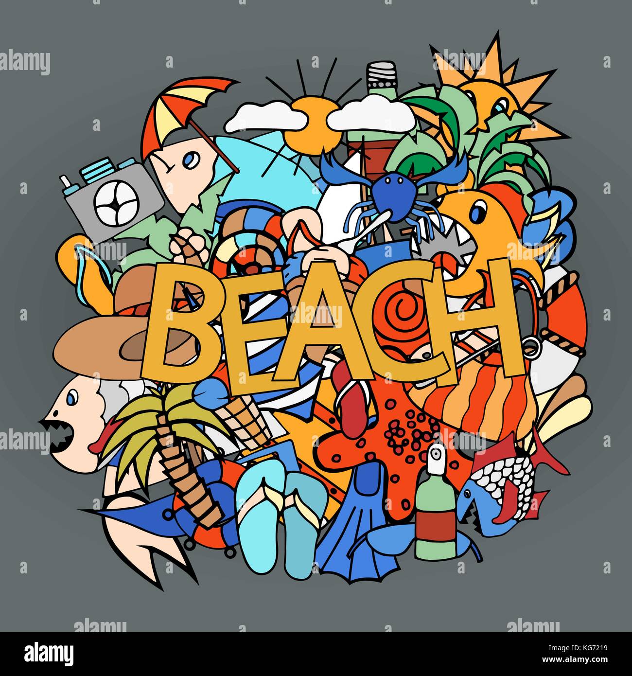 Set of Beach hand doodles elements. Vector illustration Stock Vector ...