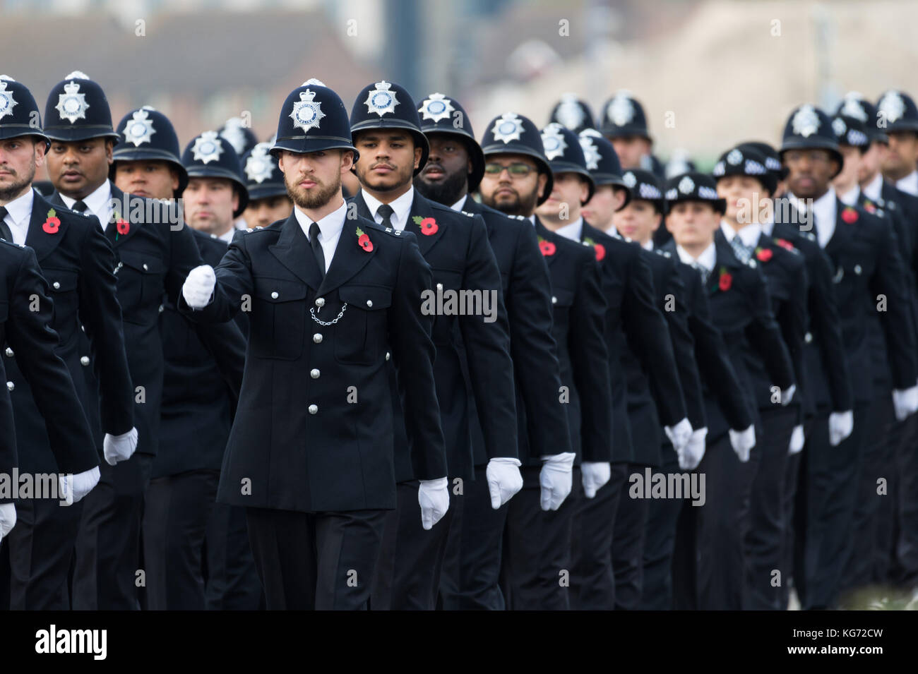 Police recruits on parade during the Metropolitan Police Service Passing Out Parade, to mark the graduation of 182 new recruits from the Met's Police  Stock Photo