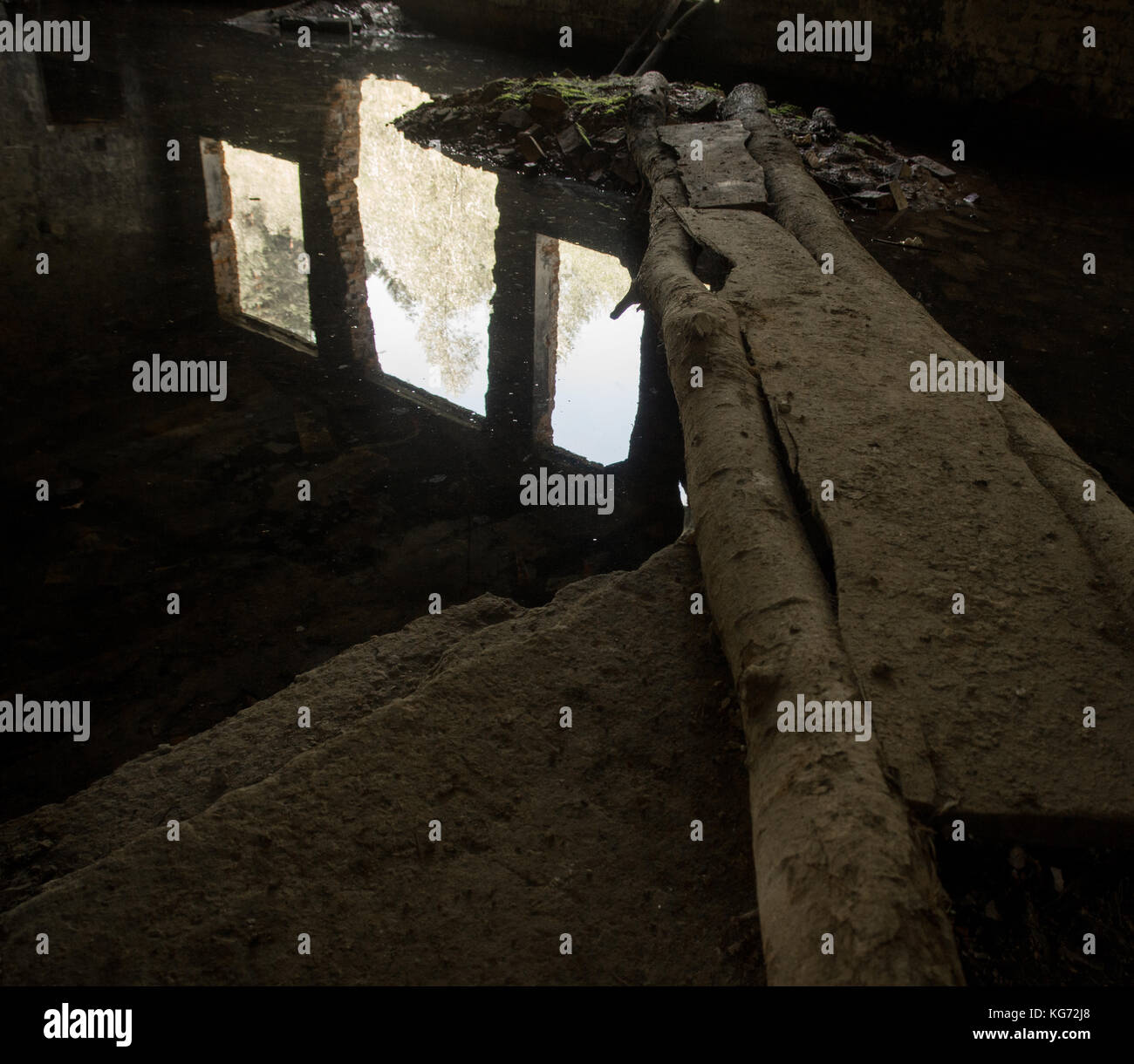 interior of an old completely destroyed brickyard Stock Photo