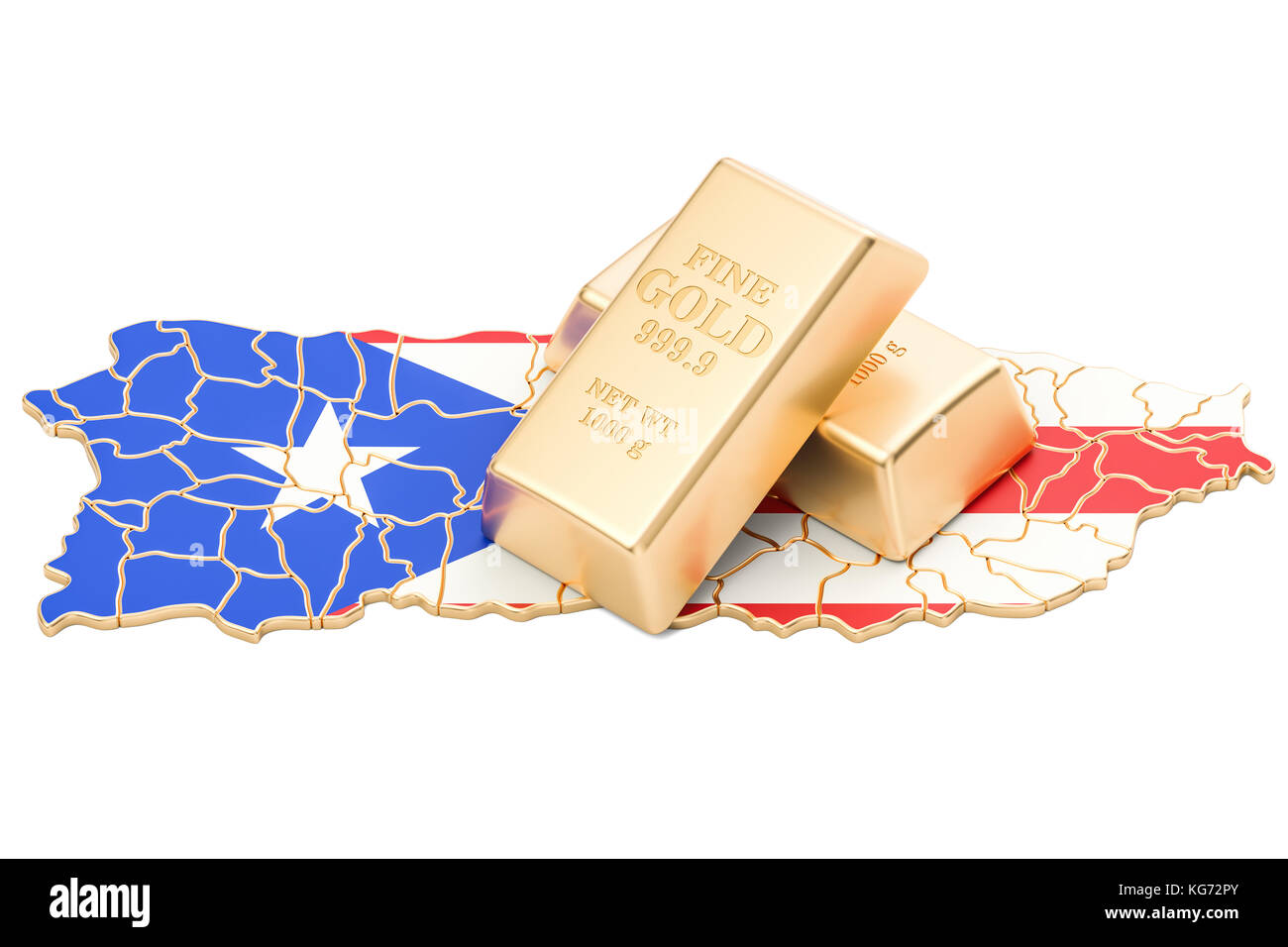 Golden reserves of Puerto Rico concept, 3D rendering isolated on white background Stock Photo