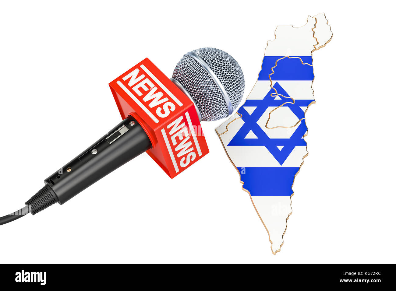 Israeli News concept, microphone news on the map. 3D rendering Stock Photo