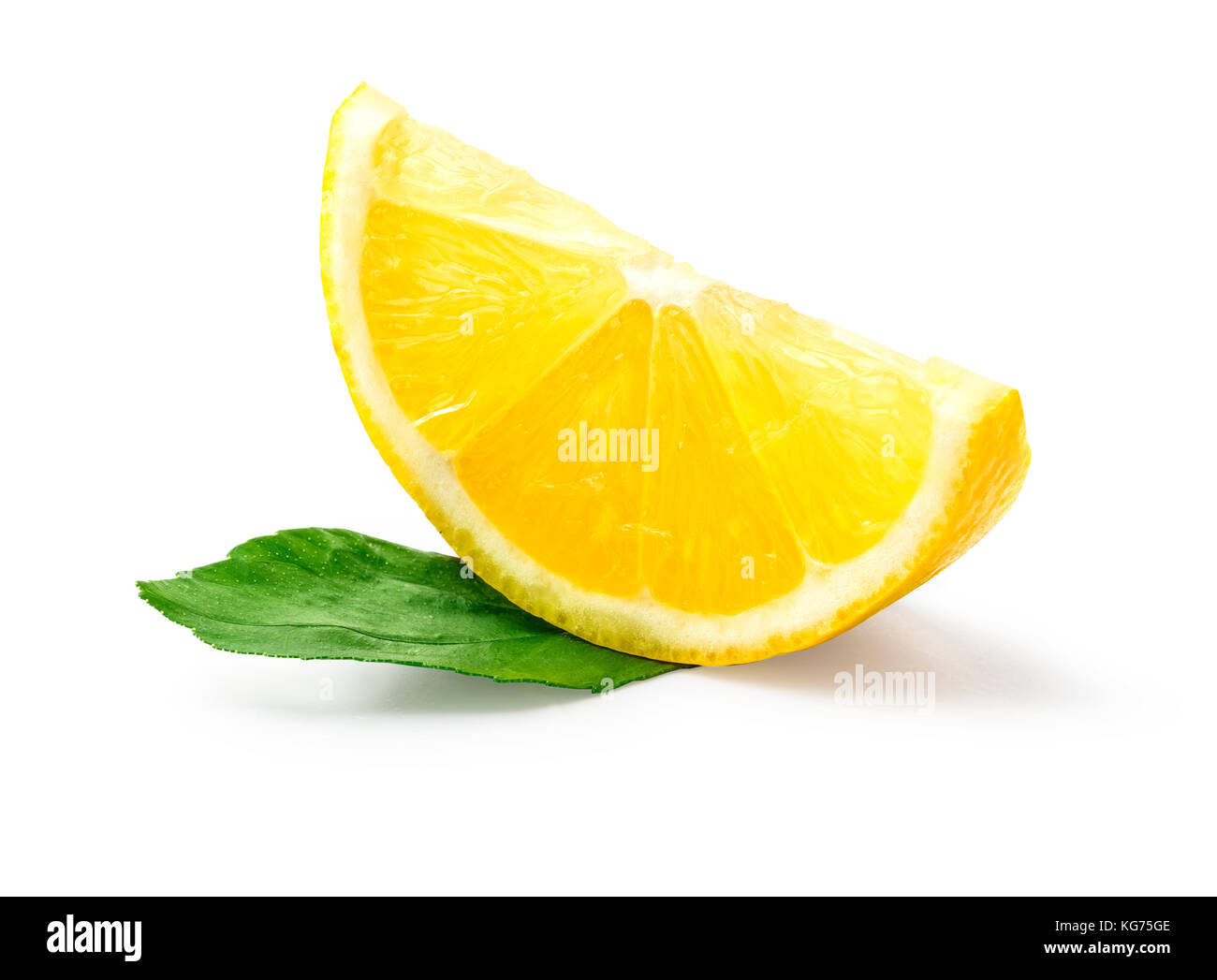 One slice of lemon citrus fruit isolated on white background. with ...