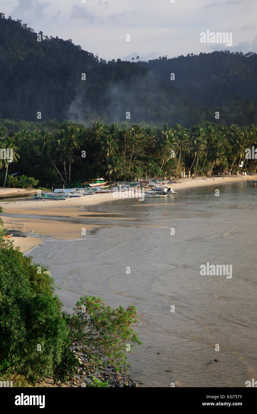 Scenic view of tropical Port Barton beach on Palawan Island Stock Photo