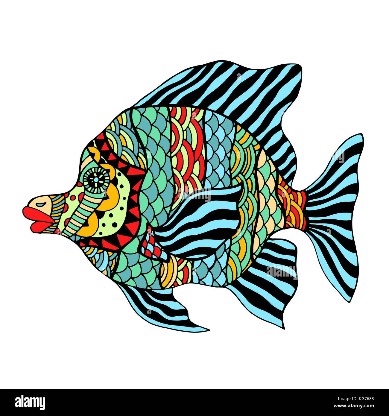 art stylized Fish. Hand Drawn doodle vector illustration isolated on ...