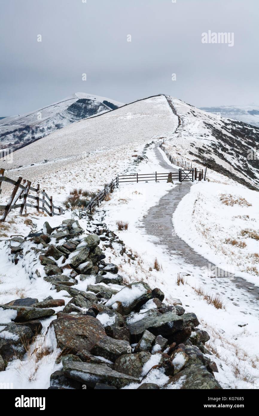 Hollins Cross, Back Tor and Lose Hill in winter. Viewed from Mam Tor, Peak District, UK Stock Photo