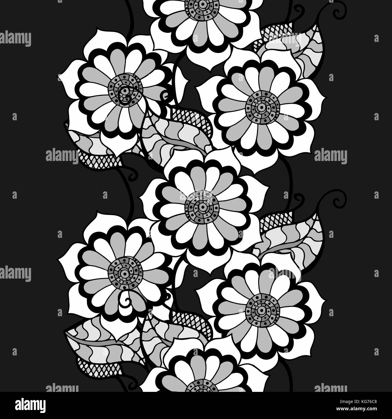 Vector Seamless Monochrome Floral Pattern. Hand Drawn Floral Texture ...