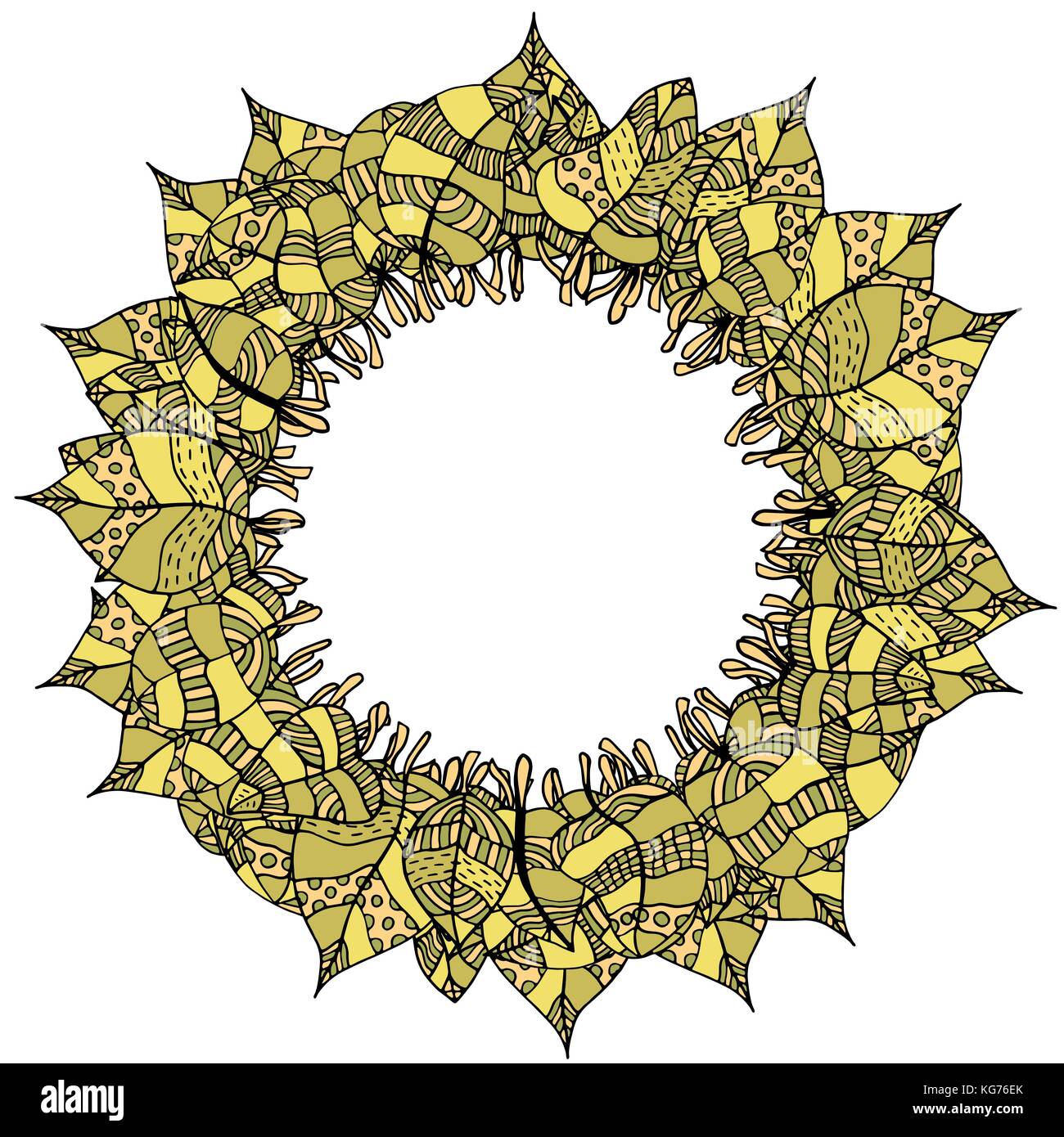 Beautiful round frame of doodle leaves. Vector illustration Stock ...