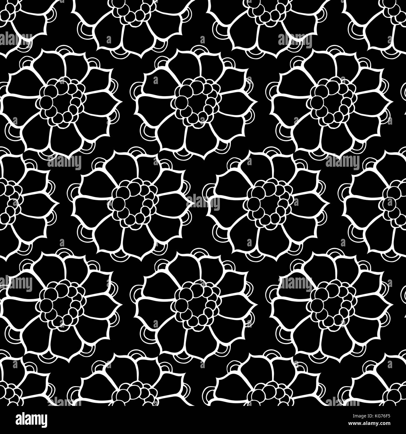 Seamless pattern with abstract flowers. Black and white handdrawn