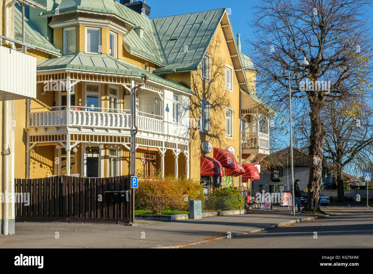 Fashionable residential district Kneippen in Norrkoping during autumn