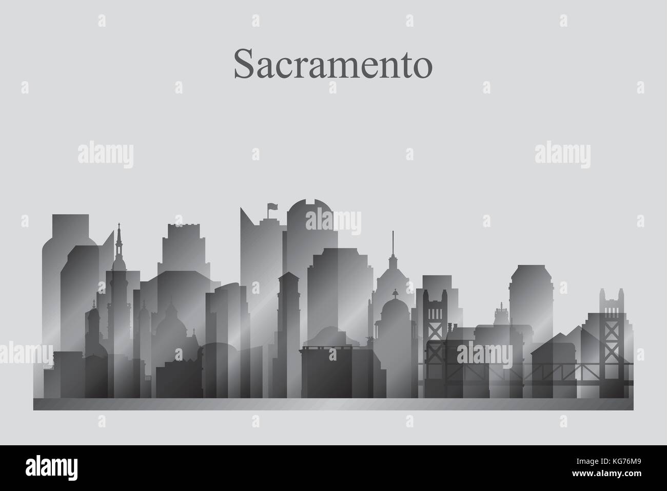 Sacramento city skyline silhouette in grayscale vector illustration Stock Vector