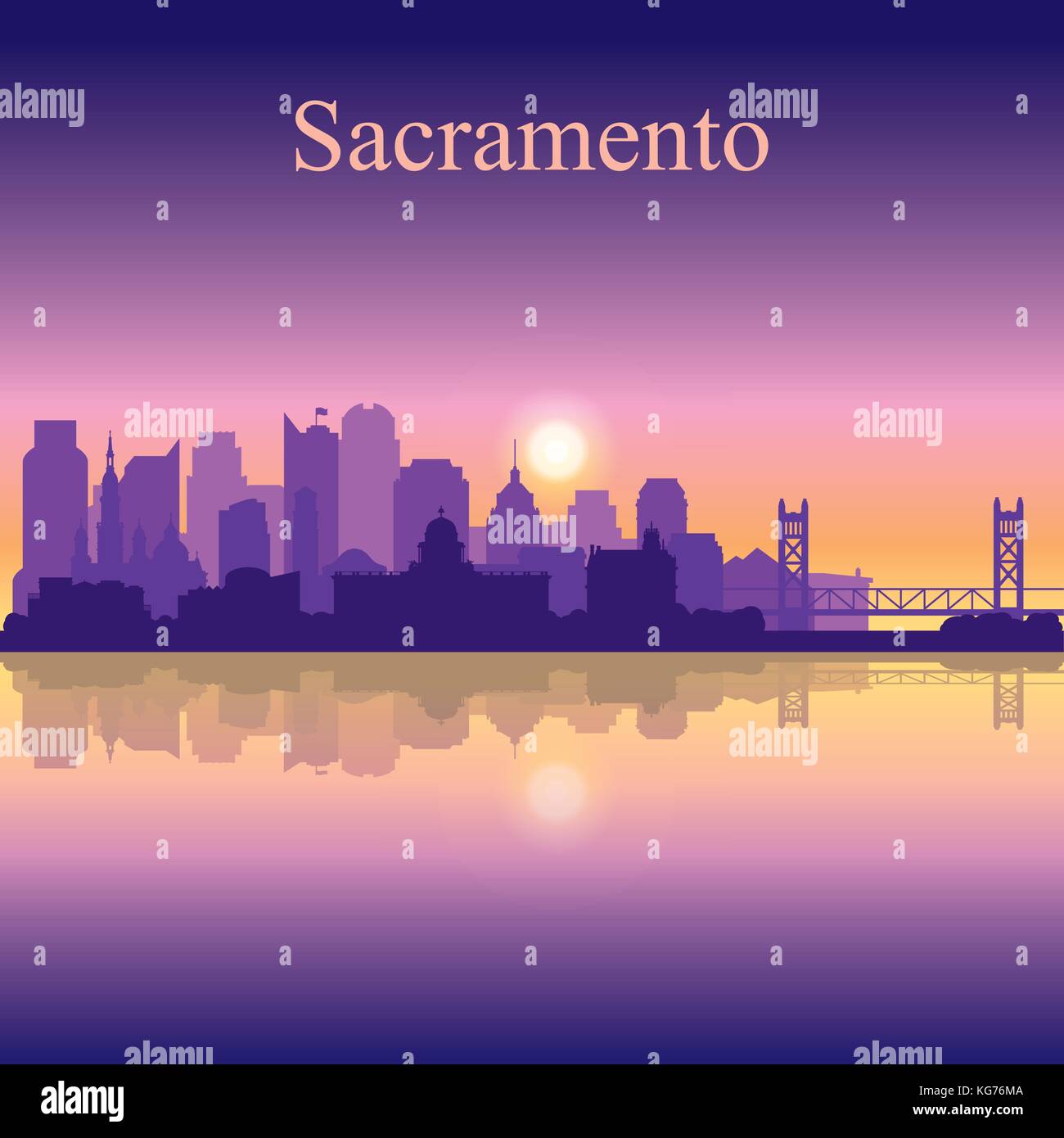 Sacramento silhouette on sunset background vector illustration Stock Vector