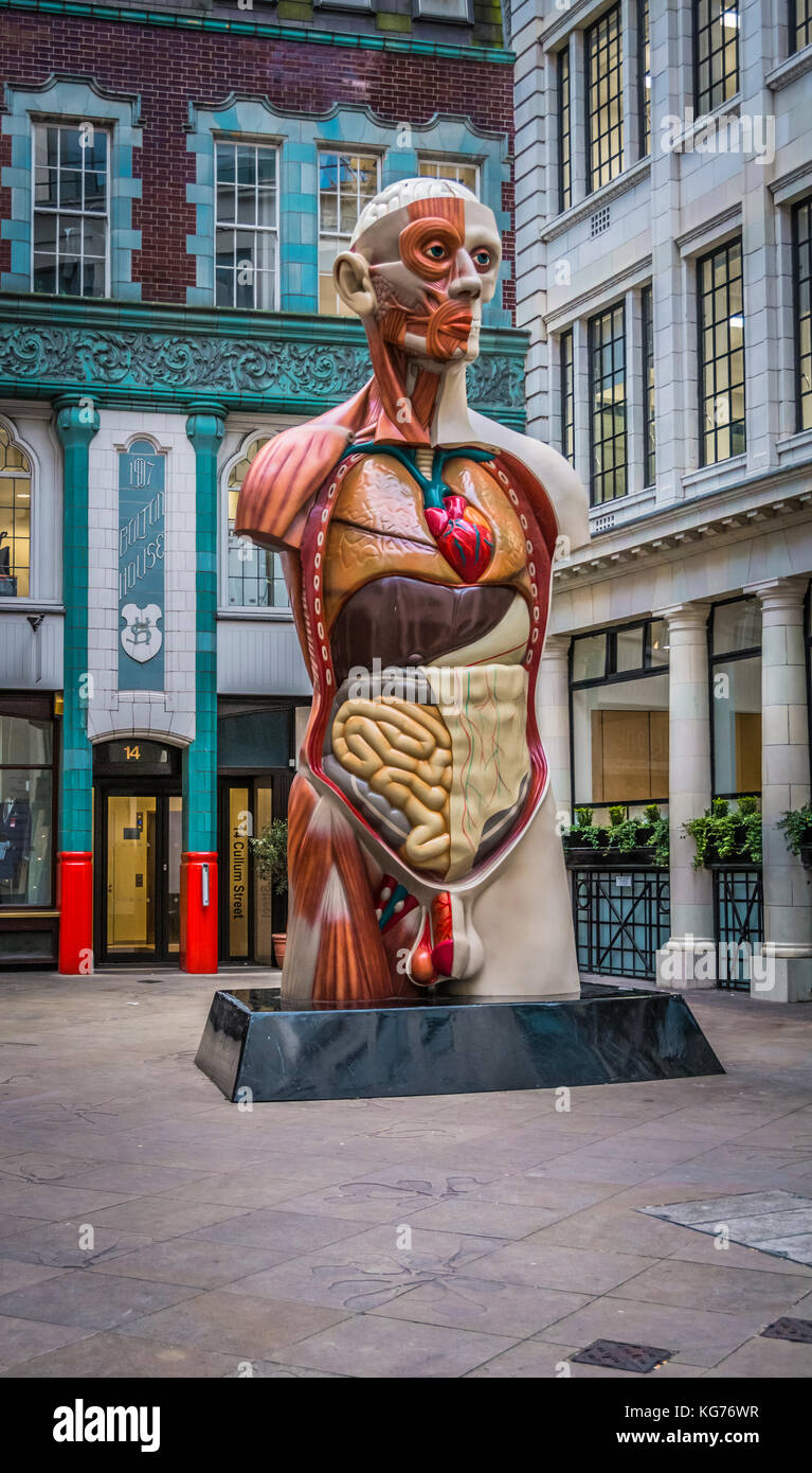 Damien Hurst's 'Temple' painted bronze sculpture on Cullum Street, London, EC3. Part of the Sculpture in the City artworks. Stock Photo