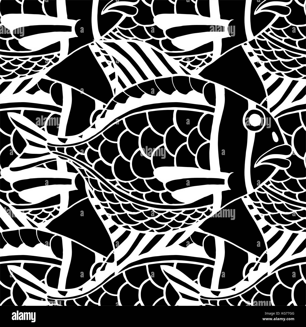Monochrome Fish, seamless pattern background. Vector illustration Stock ...