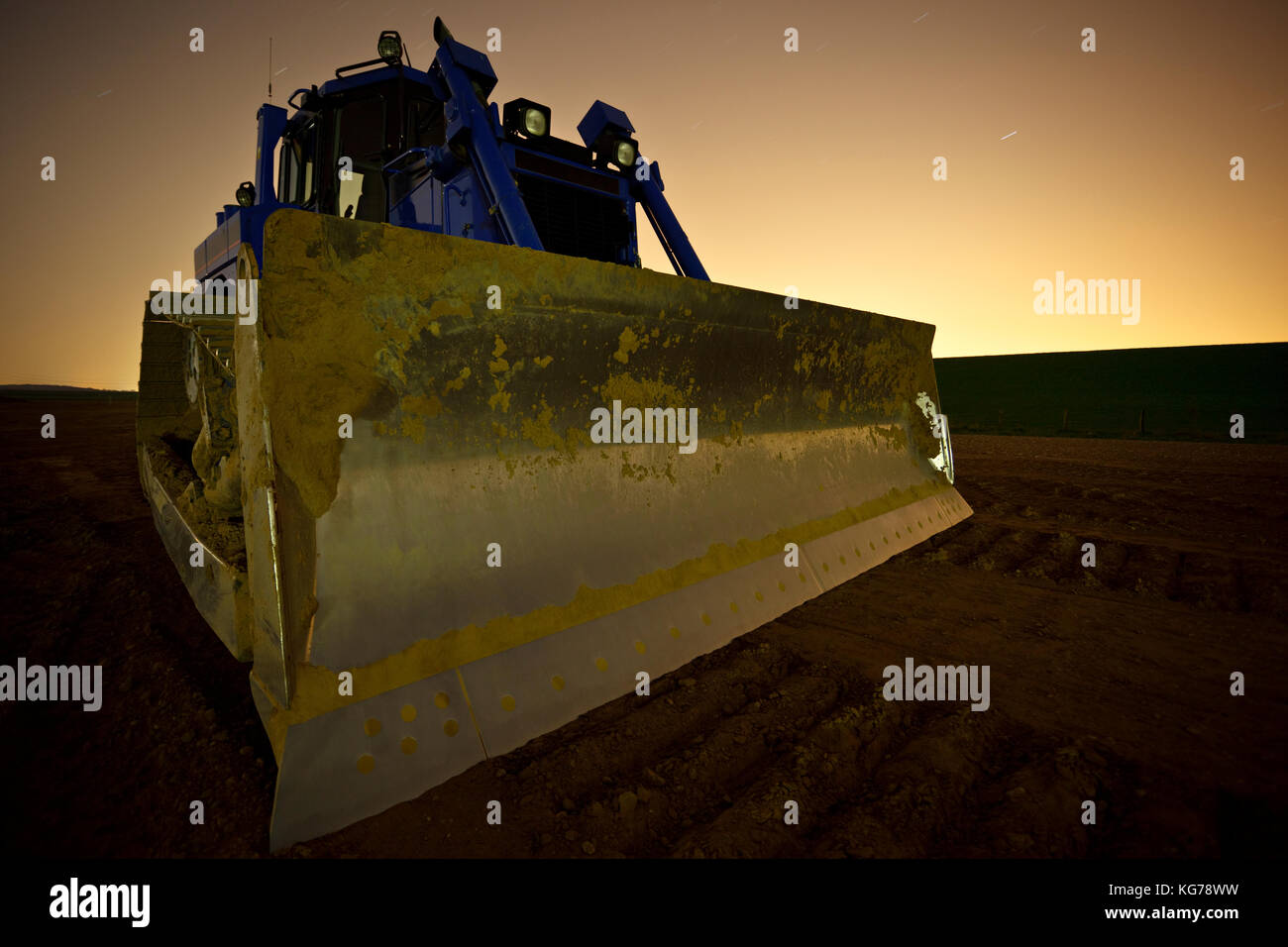 Night shot of a big bulldozer. Stock Photo