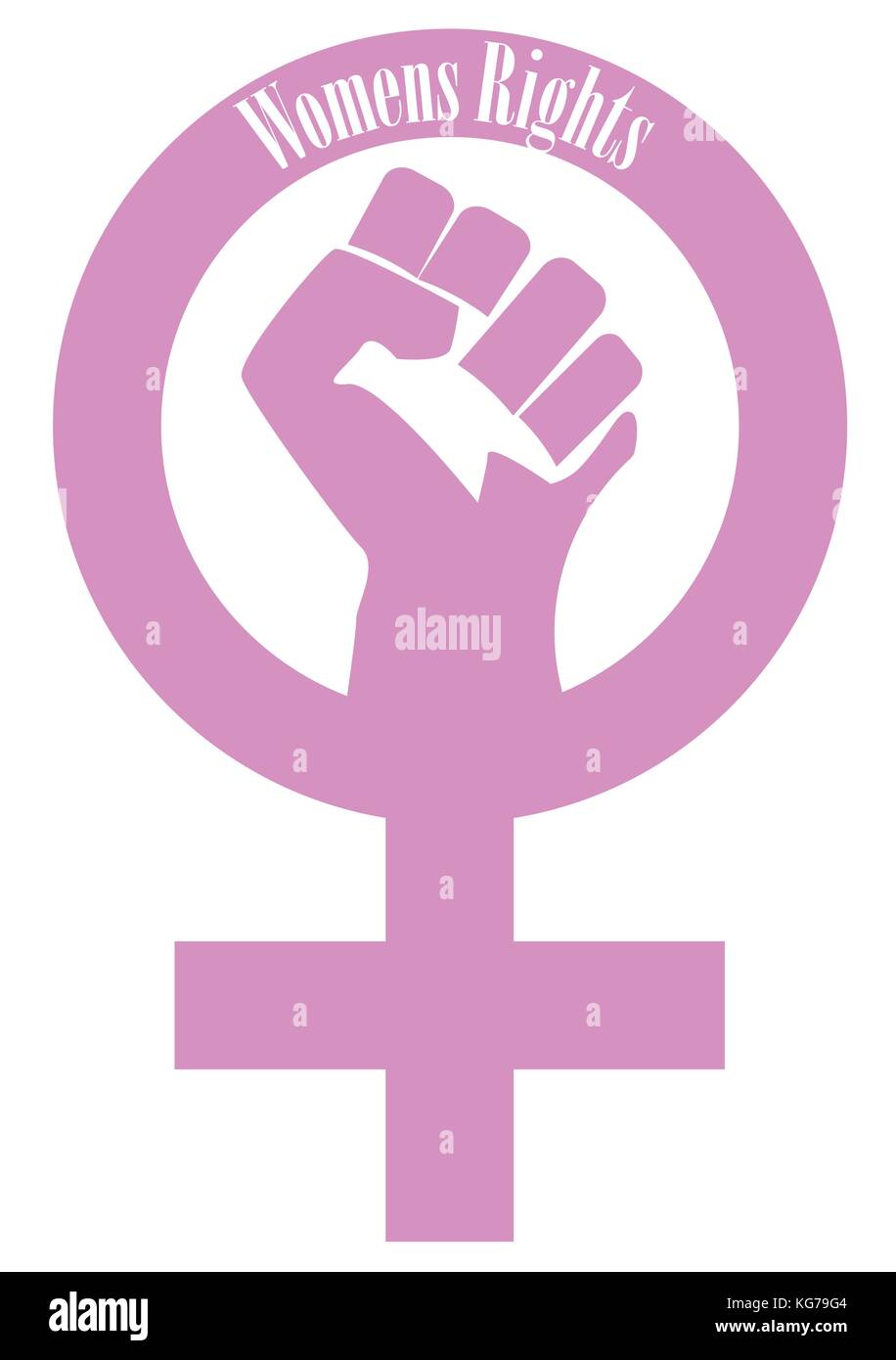 A pink womens rights fist and female symbol on a white background Stock