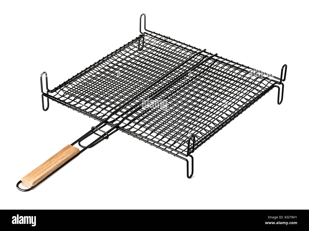 Stainless barbecue grill camping basket isolated on white Stock Photo