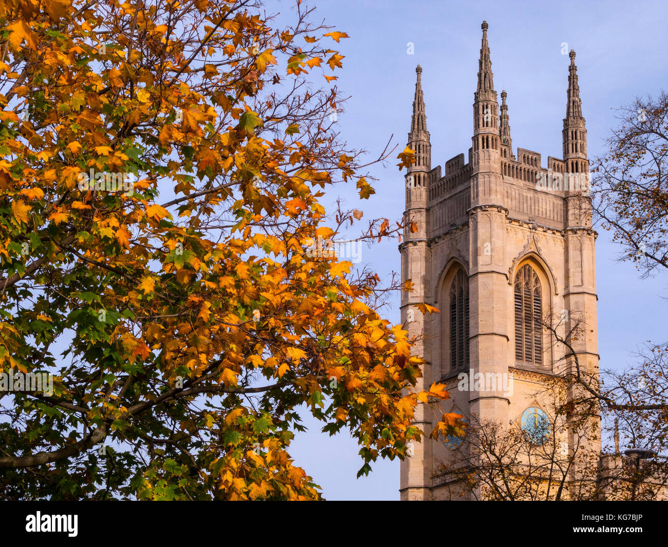 St Luke's Church Tower with Autumn colour, Sydney Street, London Stock Photo