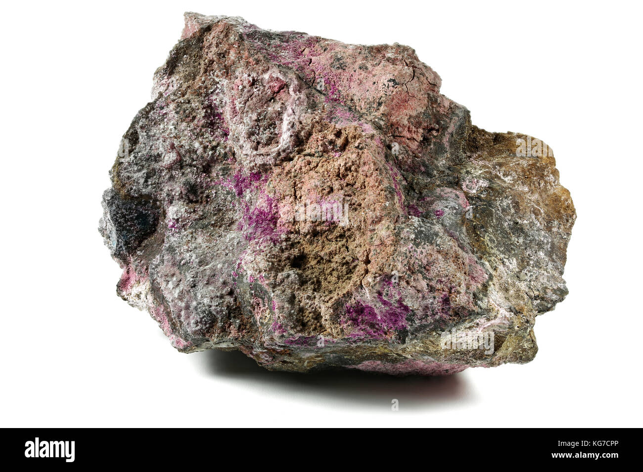 erythrite (cobalt bloom) from Schneeberg (Ore Mountains/ Germany) isolated on white background Stock Photo