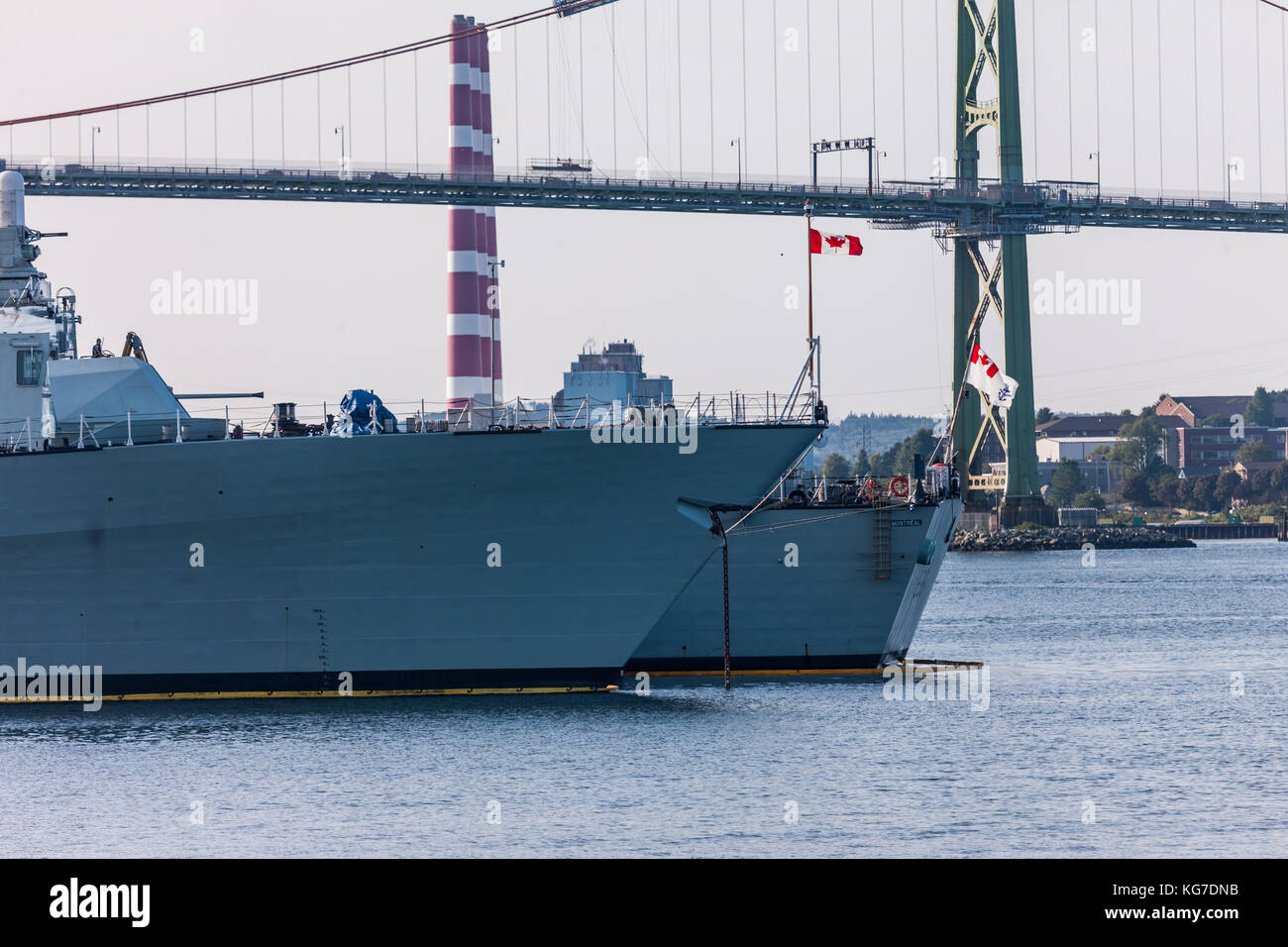 Halifax, Canada - August 29, 2017: The HMCS Toronto (333) and HMCS Montreal behind her are docked in their slips at CFB Halifax. Stock Photo