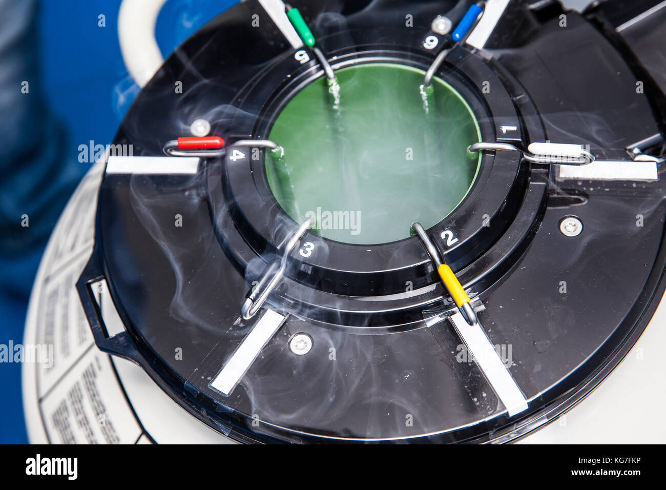 Liquid nitrogen cryogenic tank at life sciences laboratory Stock Photo