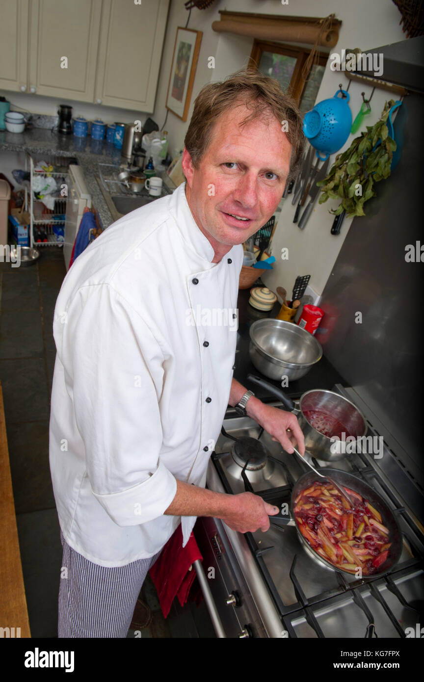 Chef William Marsden cooking with turbot & oysters in his kitchen in