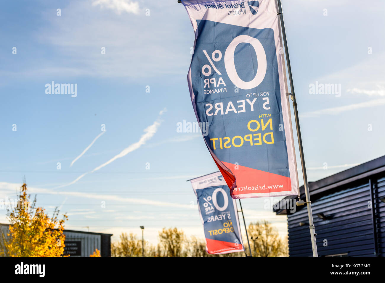 Northampton, UK Oct 25, 2017 Day view of Car Sale Flag logo at