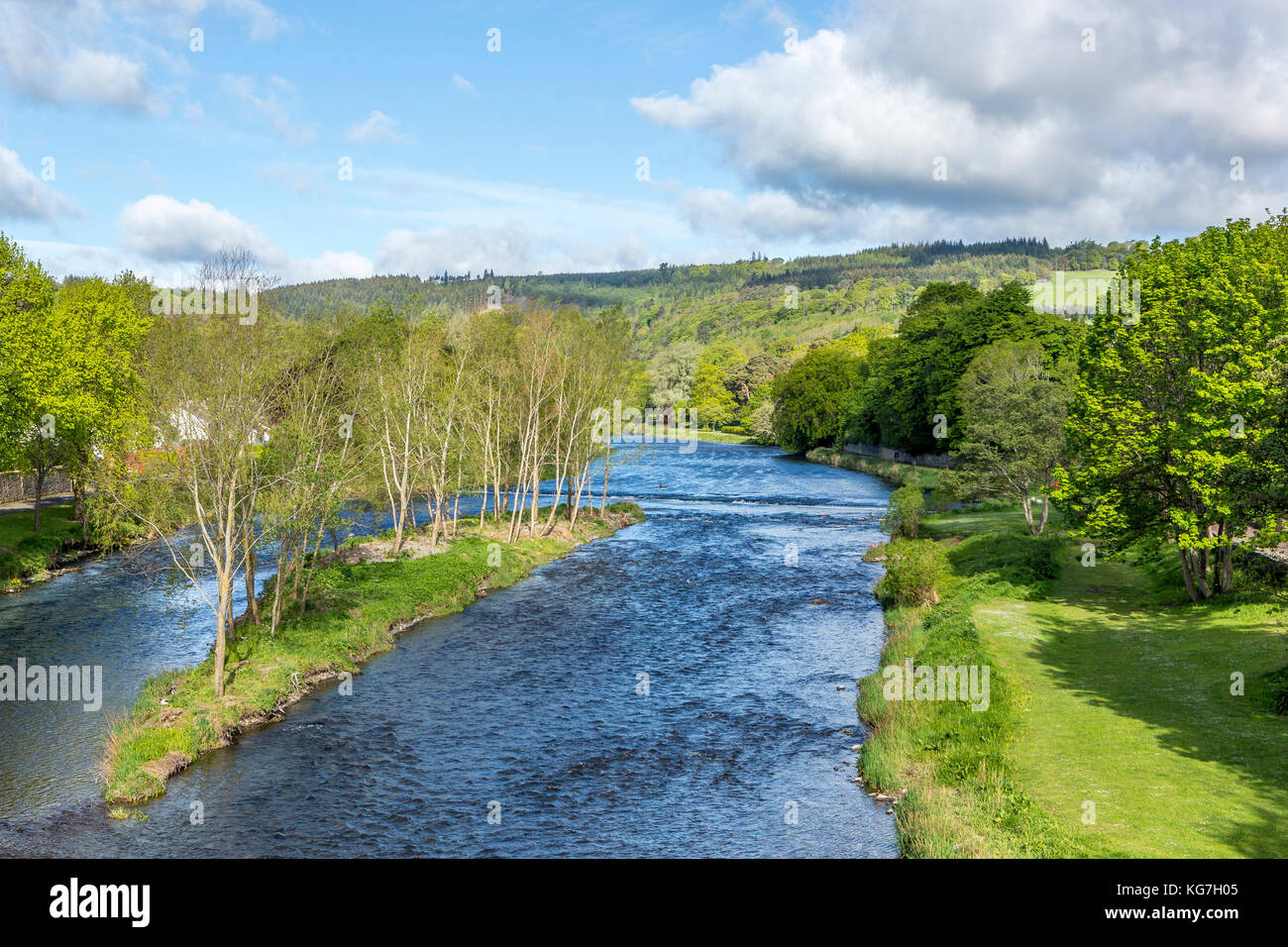 The River Tweed as it runs through the Scottish Borders town of Peebles ...