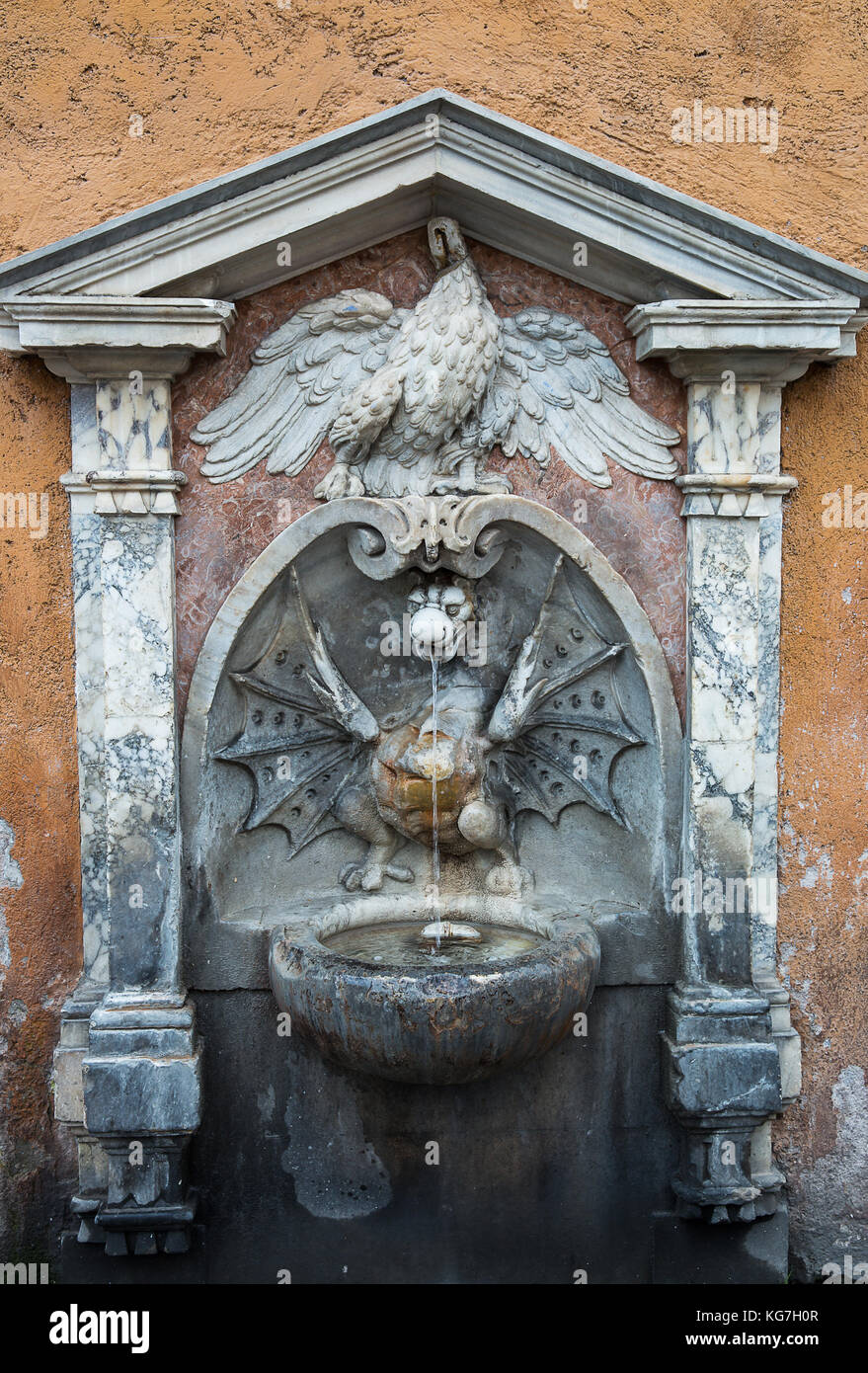A drinking fountain in Rome located on Via della Conciliazione on the way to St. Peter's Basilica . Stock Photo