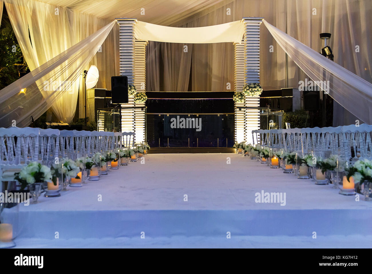 Beautiful photo of the Jewish Hupa , wedding putdoor . Stock Photo