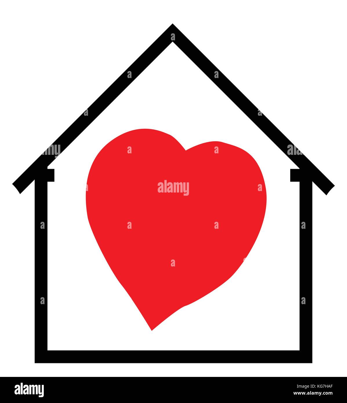 A cartoon heart and home with heart and isolated on a white background