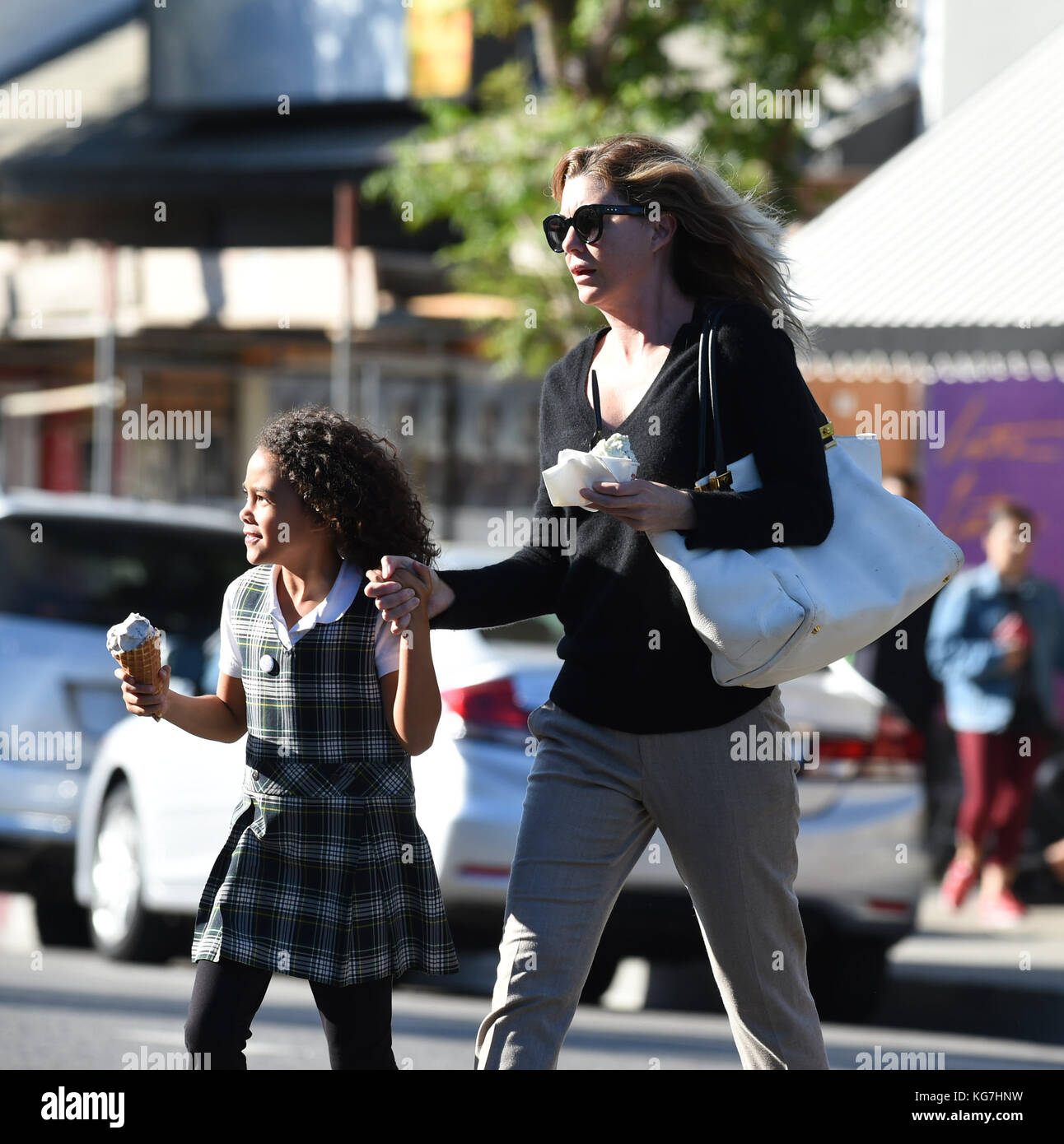 Ellen Pompeo and her daughter Stella grab some ice cream while out and