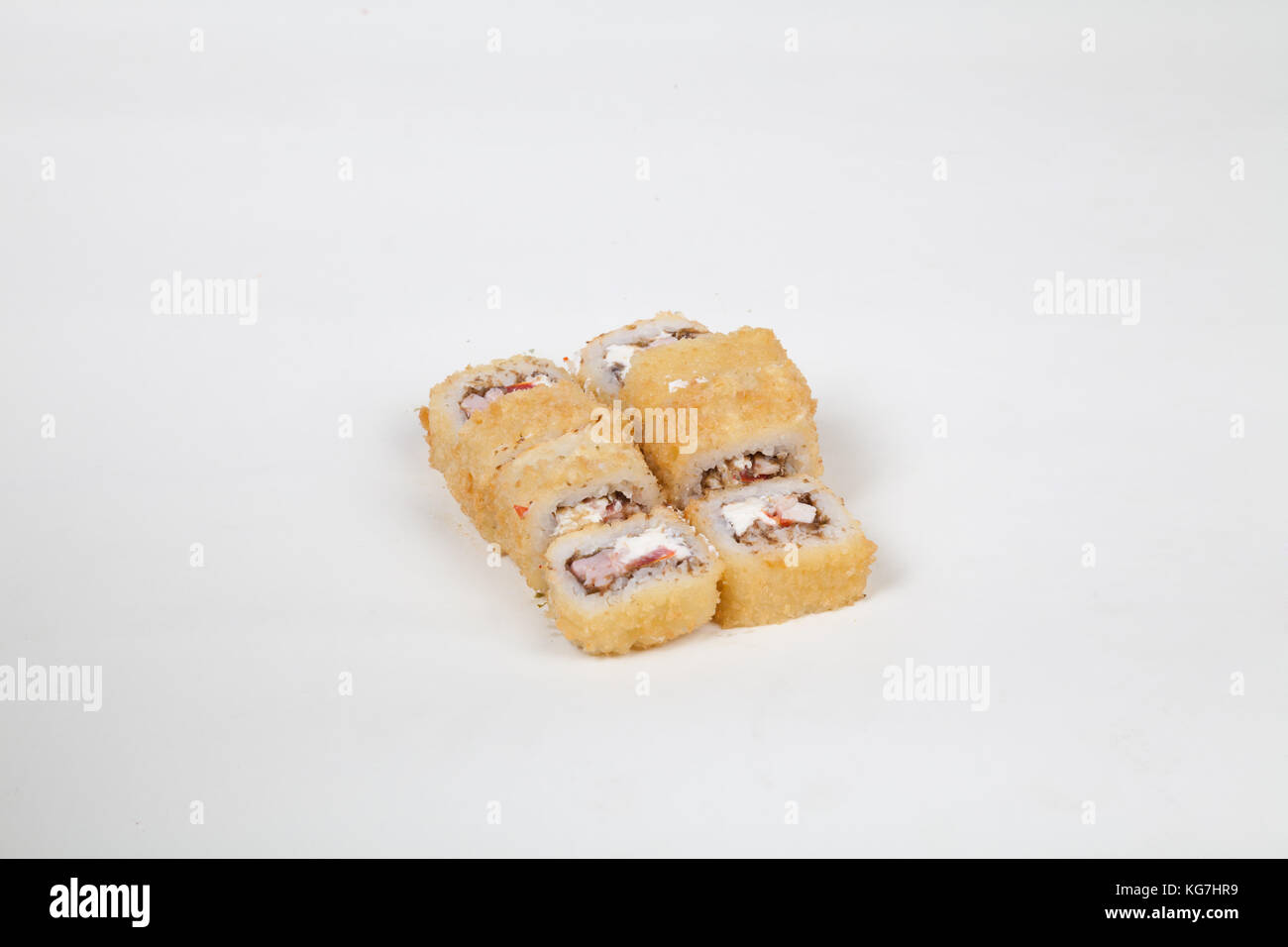 Japanese food Sushi rolls with fish on a white background Stock Photo