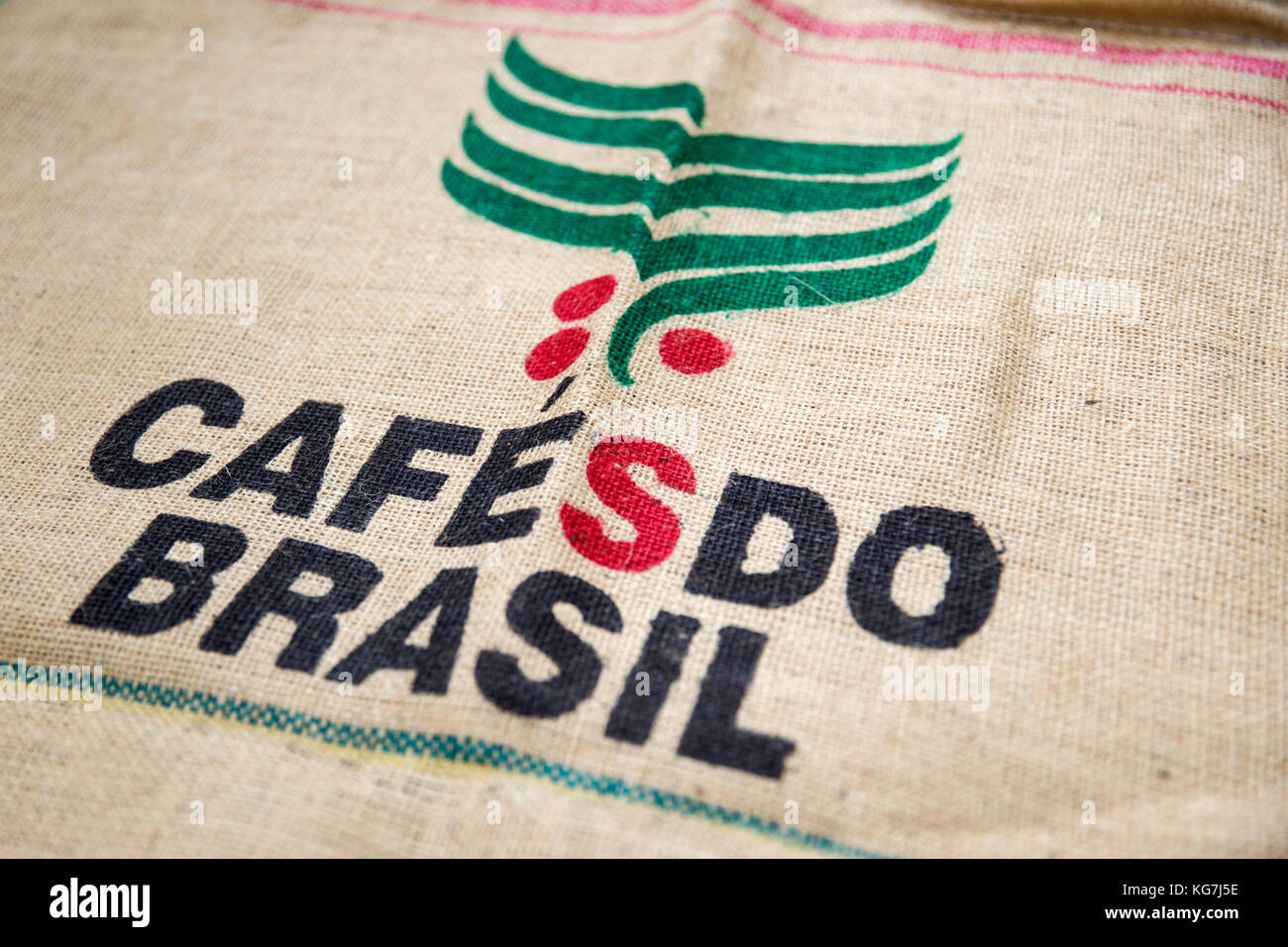 BELGRADE, SERBIA - JULY 27, 2017: Detail of the Cafe do Brasil bag in Belgrade, Serbia. Brazil has been the worlds largest producer of coffee for the  Stock Photo